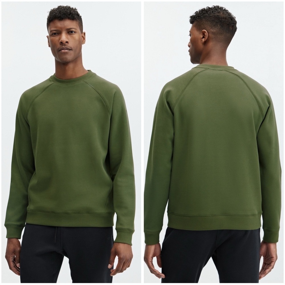 Fabletics Go-To Crewneck Olive Green Fleece Pullover Sweatshirt Size Small